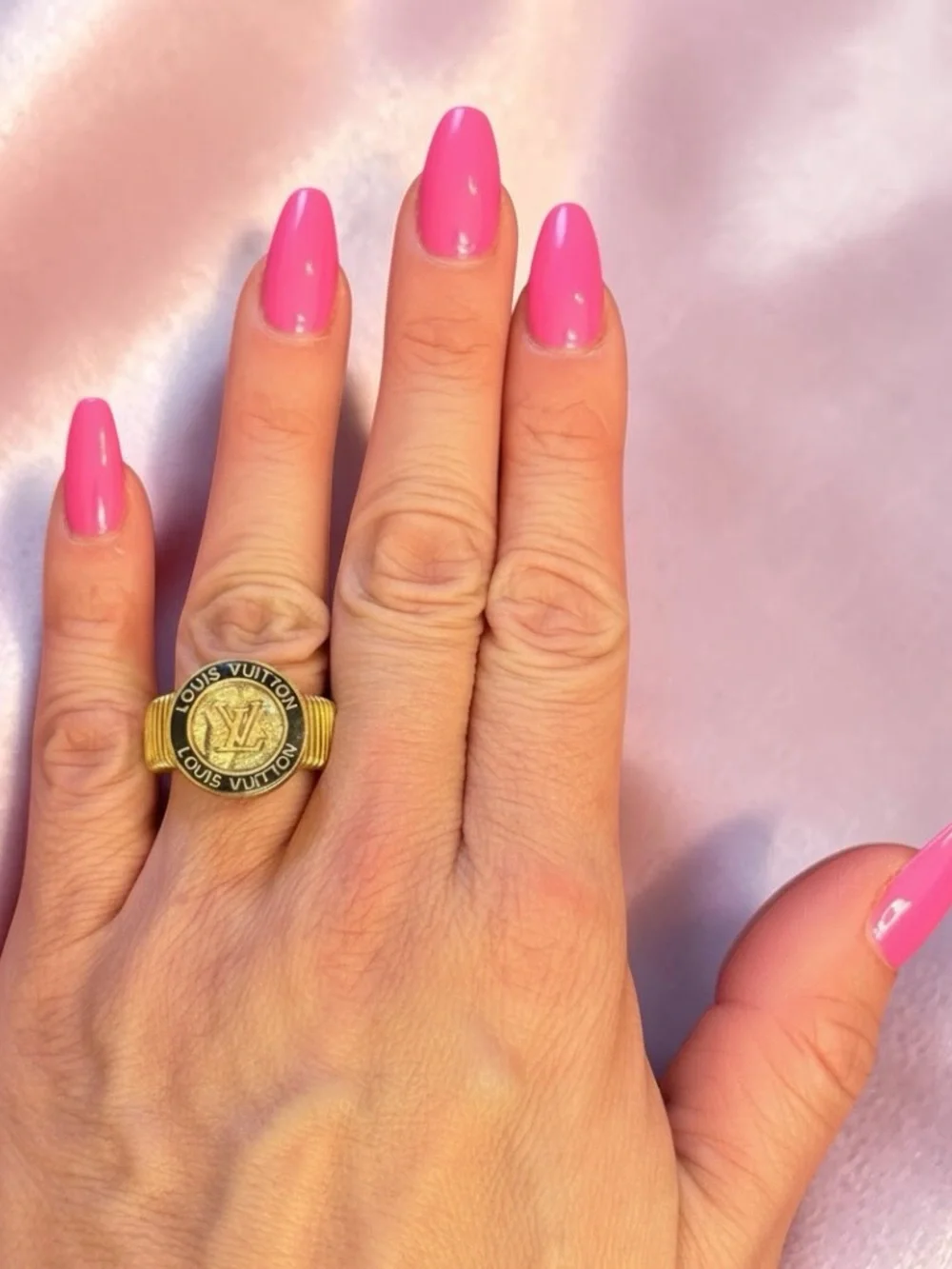 Gold & Black Upcycled Louis Vuitton Button LV Logo Ring